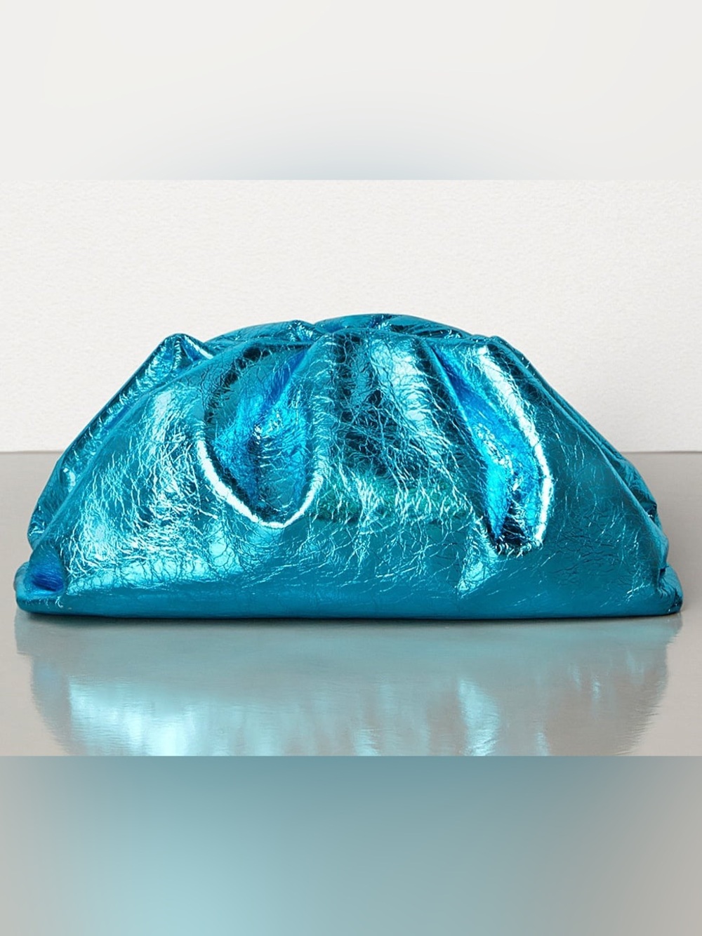 Bottega Veneta Metallic Napa Sky Blue Pouch